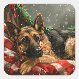 Adesivo Quadrado German shepherd Natal Festivo
