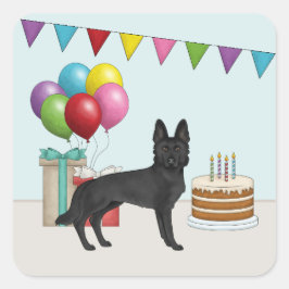 Adesivo Quadrado German shepherd Preto Com Bolo Colorido Aniversári