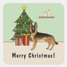 Adesivo Quadrado German shepherd Preto E Tan E Árvore De Natal