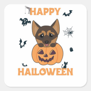 Adesivo Quadrado german shepherd Pumpkin Feliz Dia das Bruxas