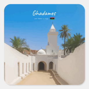 Adesivo Quadrado Ghadames, Líbia - Mesquita Branca