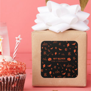 Adesivo Quadrado Ghost Black Orange Halloween Bonito Spooky