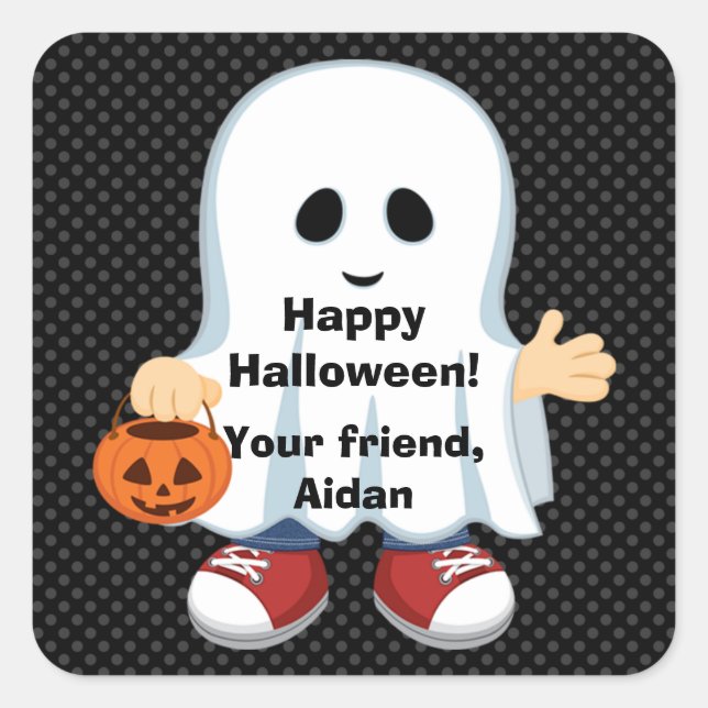 Adesivo Quadrado Ghost Boy | Kids Halloween Sticker (Frente)