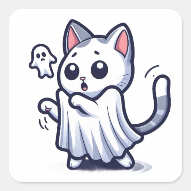 Adesivo Quadrado Ghost Gatinho Halloween Costume (Frente)