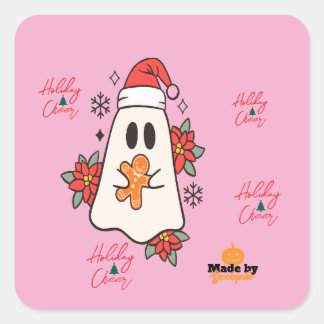 Adesivo Quadrado Ghost Mug Bonito de Natal | Pão de Gingerpão de Na