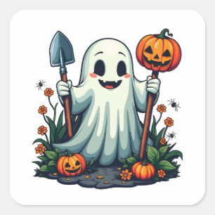 Adesivo Quadrado Ghost Pumpkin do Jardim de Outono de Spookeen
