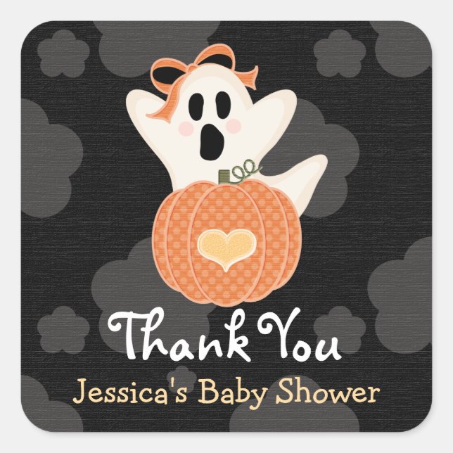 Adesivo Quadrado Ghost Pumpkin Obrigado Stickers (Frente)