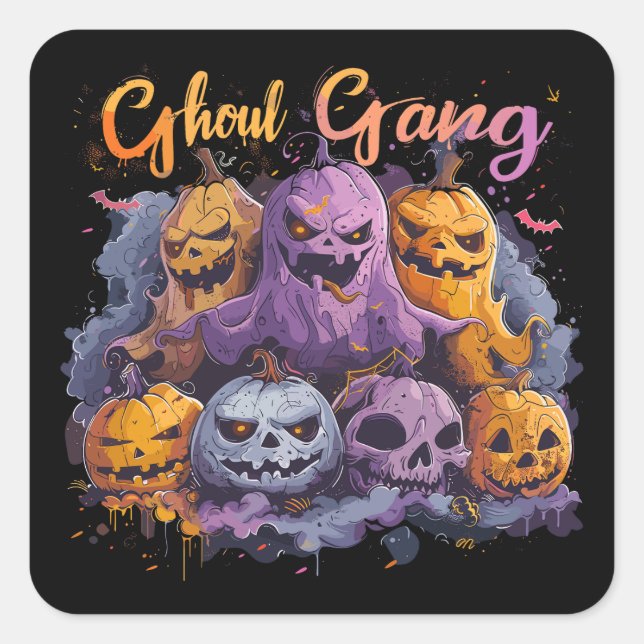 Adesivo Quadrado Ghoul Gang  | ExDesigner | Halloween (Frente)