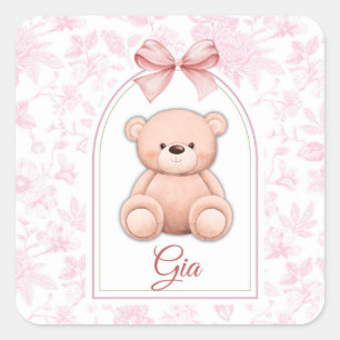 Adesivo Quadrado Gia   Design de Enfermeiro de Urso Rosa Personaliz