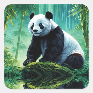 Adesivo Quadrado Giant Panda na Floresta de Bamboo