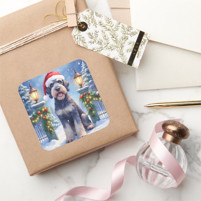 Adesivo Quadrado Giant Schnauzer Snowy Iron Fence Santa Christmas (Presentear)
