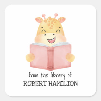 ADESIVO QUADRADO GIGRAFFE LENDO LIVRO DO LIVRO DE GIRAFFE WATERCOLO