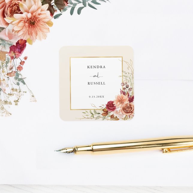 Adesivo Quadrado Gilded Fall Terracotta Floral (Criador carregado)