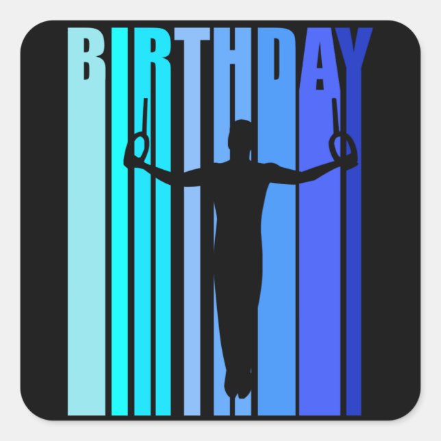 Adesivo Quadrado ginástica Homens Aniversário Gymnast Retro Style R (Frente)