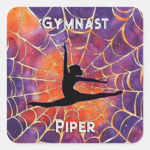 Adesivo Quadrado Ginástica Personalizada de Halloween Teia de Aranh