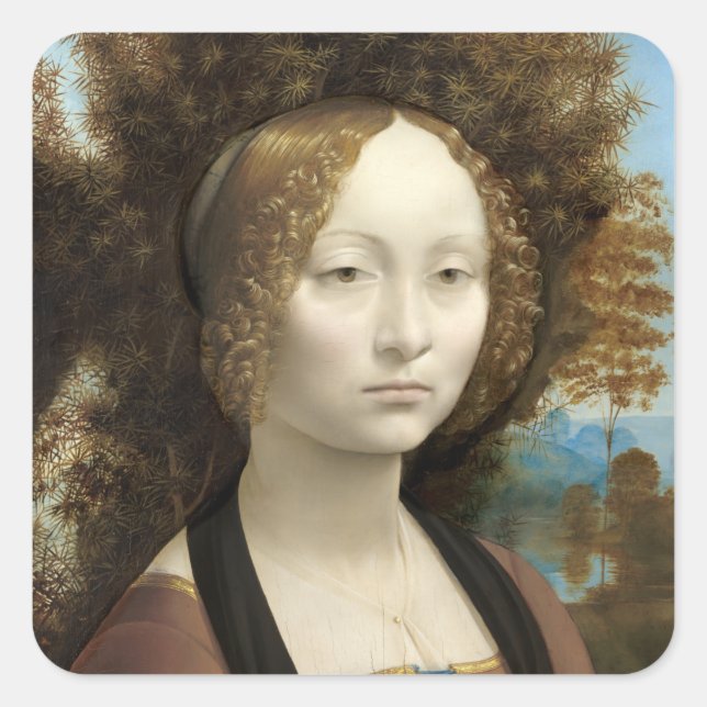 Adesivo Quadrado Ginevra de' Benci Leonardo da Vinci (Frente)