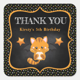 Adesivo Quadrado Ginger Halloween Cat & Bolinhas Aniversário