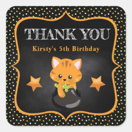 Adesivo Quadrado Ginger Halloween Cat & Bolinhas Aniversário