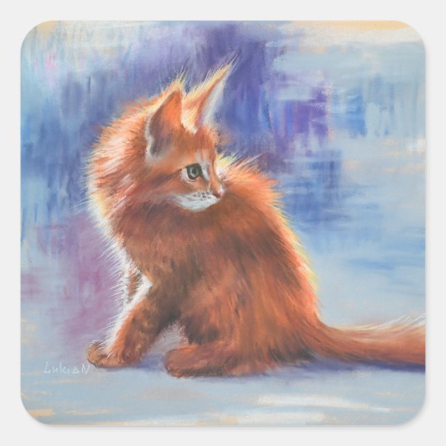 Adesivo Quadrado Ginger Kitten na Luz Pastel (Frente)