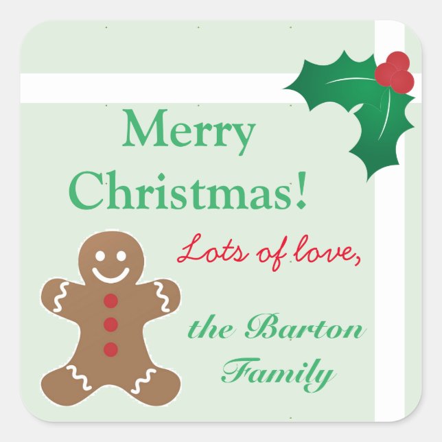 Adesivo Quadrado Gingerbird Man and Holly (Frente)