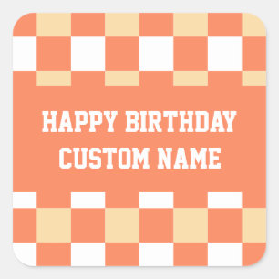 Adesivo Quadrado Gingham amarelo de aniversário feliz