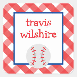 Adesivo Quadrado Gingham Baseball Personalizado Stickers