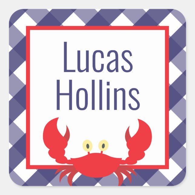 Adesivo Quadrado Gingham Crab Personalizado Stickers (Frente)