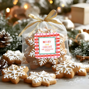 Adesivo Quadrado Gingham vermelho e rosa de Feriado Personalizado f