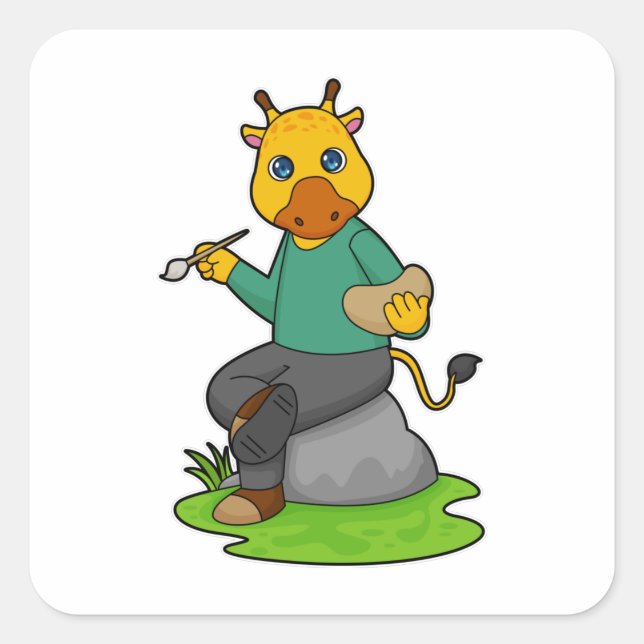 Adesivo Quadrado Girafa como Pintor com Pintor (Frente)