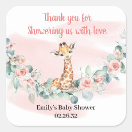 Adesivo Quadrado Girafa-de-coleira-branca-rosa-eucalipto