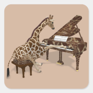 Adesivo Quadrado Girafa Musical Toca Piano de Cauda