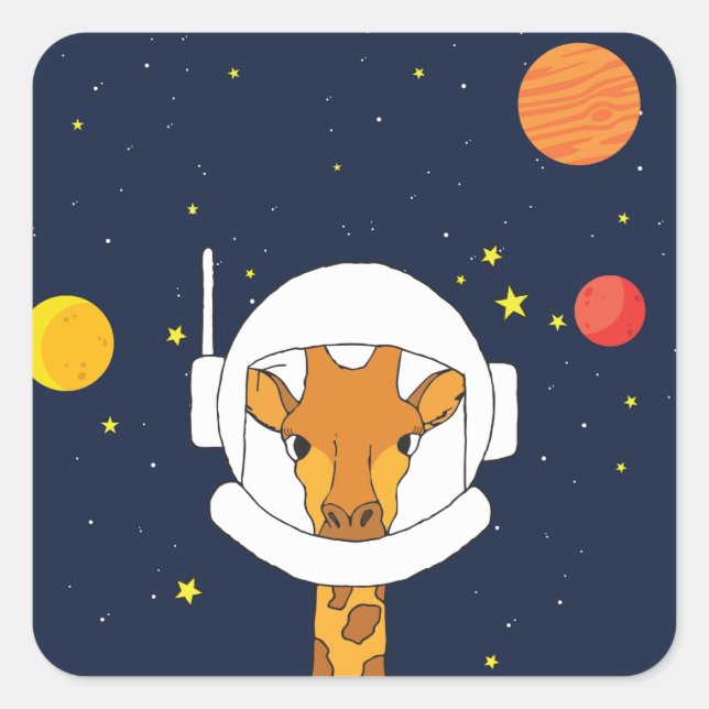 Adesivo Quadrado Giraffe Astronauta Animal Com Clipe De Capacete Es (Frente)