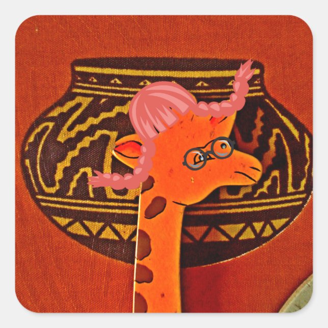Adesivo Quadrado Giraffe Hat Art Impressão (Frente)