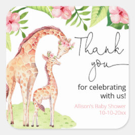 Adesivo Quadrado Giraffe safari garota tropical deixa chá de fralda