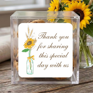 Adesivo Quadrado Girassóis Floral Amarelo Agradecimento Casamento R