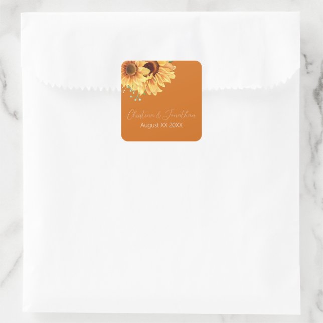 Adesivo Quadrado Girassóis Românticos em Aquarela sobre Laranja Que (Bolsa)
