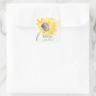 Adesivo Quadrado Girassol em Branco Aquarela Obrigado Marcas Favori