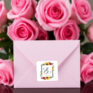 Adesivo Quadrado Girassol Rosa Margarida Outono Floral Casamento