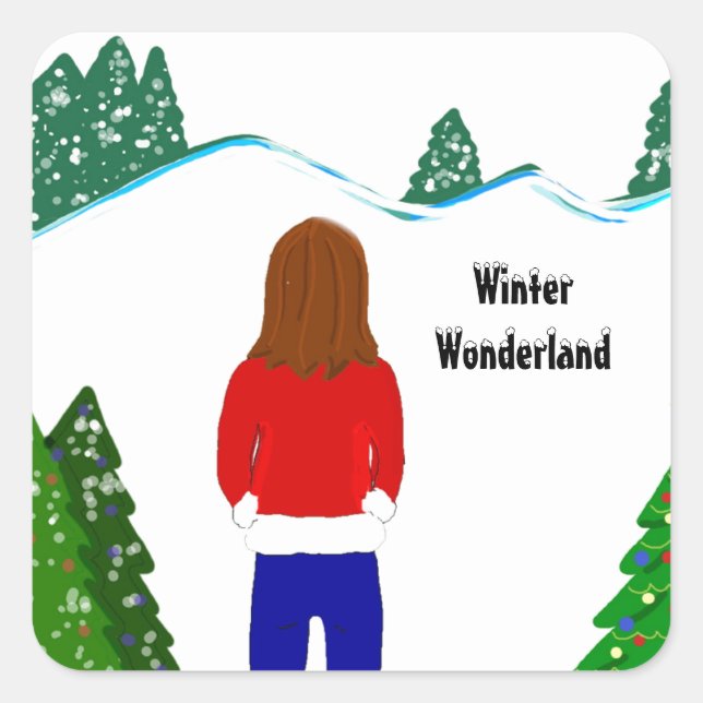 Adesivo Quadrado Girl Snowy Winter Wonderland (Frente)