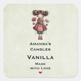 Adesivo Quadrado Girl with A Frog Doll Cute Candle Business
