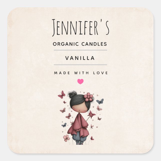 Adesivo Quadrado Girl with Magic Wand and Butterflies Business (Frente)