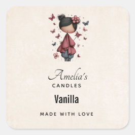 Adesivo Quadrado Girl with Magic Wand and Butterflies Candle