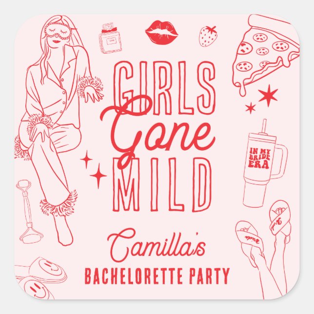 Adesivo Quadrado Girls Gone Mild Spa Pajama Bachelorette Party (Frente)