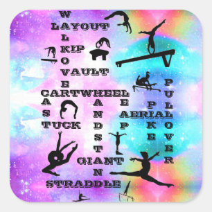 Adesivo Quadrado Girls Gymnastics Competência em Palavras Cruzadas