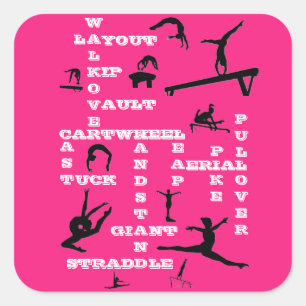 Adesivo Quadrado Girls Gymnastics Crossword Skills Hot Pink & White