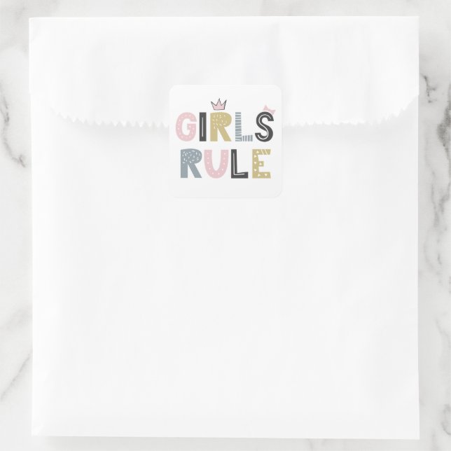 Adesivo Quadrado Girls Rule Funky Lettering (Bolsa)