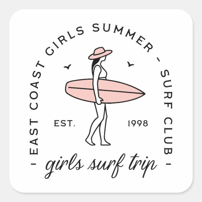 Adesivo Quadrado Girls trip surf club surfing besties summer surfer (Frente)