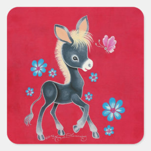Adesivo Quadrado Girly Baby Donkey Com Flores