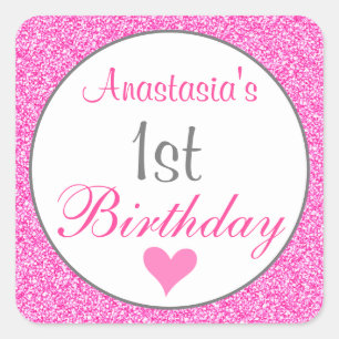 Adesivo Quadrado Girly Glam Princesa Brilho Rosa 1º Aniversário