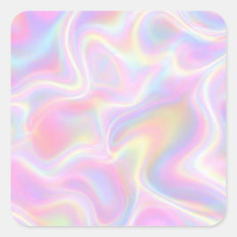Adesivo Quadrado Girly Vibrant Pastel Holographic Swirl Design     